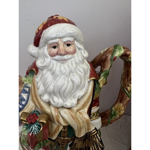 Fitz And Floyd Solstice Santa Handcrafted Christmas Teapot 12” 2005 New Open Box - Picture 3 of 16